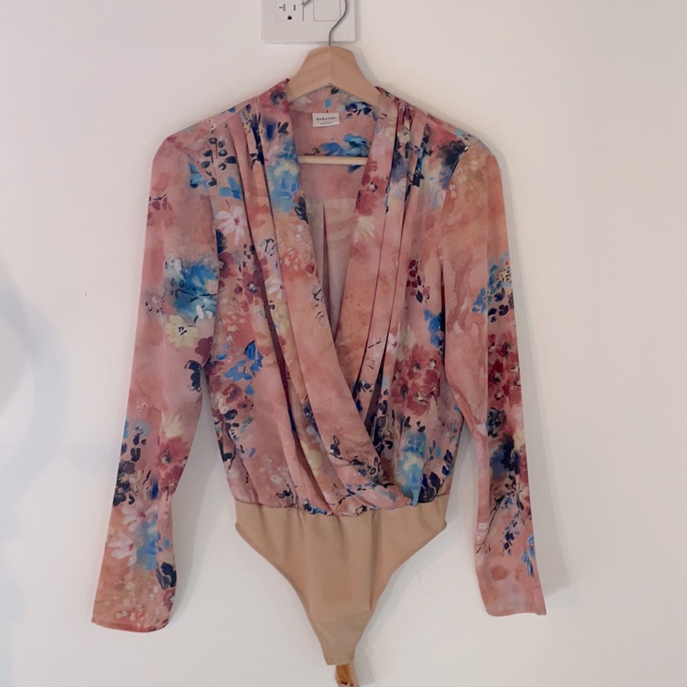 Floral pink body suit Aritzia